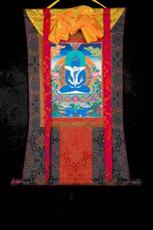 Magnificent Buddha Shakti with Brocade | Buddhist Art |Meditating Buddha | Antique Thangka | Home Decor | Religious Gift | Zen Buddhism